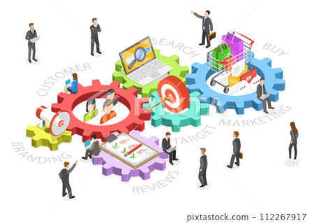 3D Isometric Flat  Conceptual Illustration of Customer Journey, Buyers Experience, Client Buying Decision 112267917