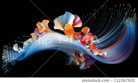 Colorful Digital Wave with Blooming Flowers Illustrating Motion and Elegance 112267920