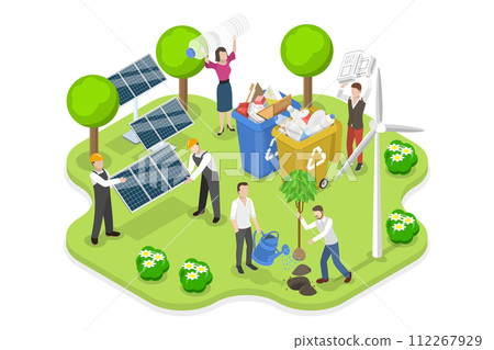 3D Isometric Flat  Conceptual Illustration of Green Collar Workers, Environmental Engineering 112267929