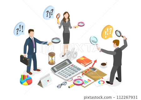 3D Isometric Flat  Conceptual Illustration of Business Research, Search for New Idea 112267931