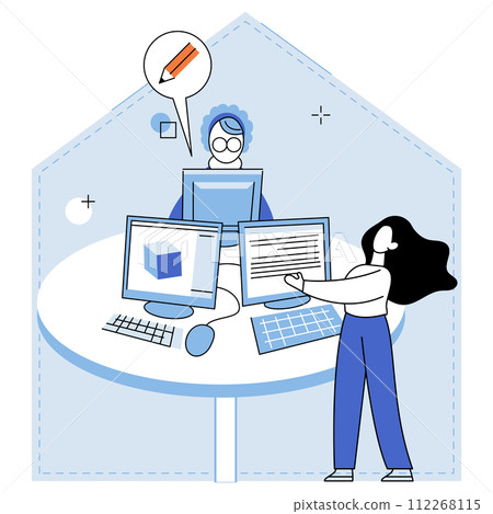 Computer lab. Vector illustration. Automation has revolutionized industries, bringing efficiency and productivity Digital technology has transformed businesses and industries, driving innovation Computer lab. Vector illustration. Automation has revolutionized industries, bringing efficiency and productivity Digital technology has transformed businesses and industries, driving innovation 112268115