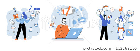 Working hard vector illustration. The working hard metaphor visually represents intense effort and sacrifices made in pursuit success Finding effective strategies to manage workload and deadlines 112268116