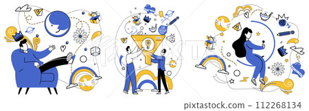 Corporate vision vector illustration. Strategic exploration is microscope through which businesses examine intricate details development Progress in professional occupation is golden path leading Corporate vision vector illustration. Strategic exploration is microscope through which businesses examine intricate details development Progress in professional occupation is golden path leading 112268134