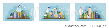 Waste pollution. Vector illustration. The contamination water sources due to waste pollution poses risks to human health Garbage and waste pollution have negative impact on cleanliness our environment 112268144