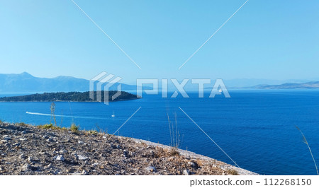 Greece, Corfu,sea view with sailing ship 112268150