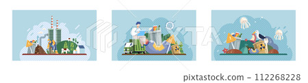 Waste pollution. Vector illustration. The waste pollution metaphor highlights destructive impact irresponsible waste disposal practices Ecology plays vital role in maintaining balanced and healthy 112268228