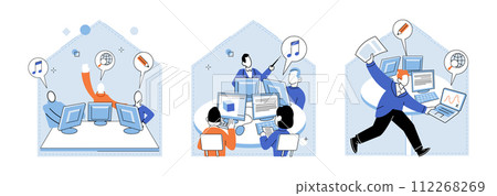 Computer lab. Vector illustration. Technological innovations drive progress, competitiveness, and growth in various industries Engineering professionals employ advanced techniques and technology 112268269