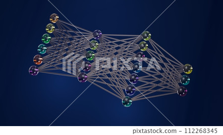 Neural Pathways: Spheres Representing Connected Neurons, 3D rendering 112268345