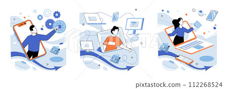 Innovation business vector illustration. Progress, road traveled on journey business development Creative thinking, fuel igniting flame business innovation Intelligence, maestro conducting symphony Innovation business vector illustration. Progress, road traveled on journey business development Creative thinking, fuel igniting flame business innovation Intelligence, maestro conducting symphony 112268524