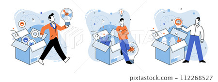 Out of the box idea vector illustration. Learning is fuel powers engine out-of-the-box creativity The minds journey through education opens doors to out-of-the-box solutions Strategic research acts 112268527