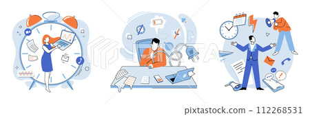 Stress at work vector illustration. Chronic stress and frustration can contribute to development mental health disorders, such as depression The fear failure and constant pressure can increase stress 112268531