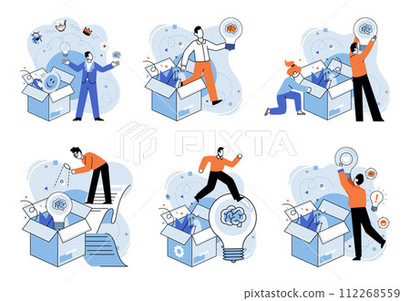 Out of the box idea vector illustration. Creative minds flourish in garden out-of-the-box thinking Imagination is compass guiding ship out-of-the-box creativity Out-of-the-box strategies illuminate Out of the box idea vector illustration. Creative minds flourish in garden out-of-the-box thinking Imagination is compass guiding ship out-of-the-box creativity Out-of-the-box strategies illuminate 112268559