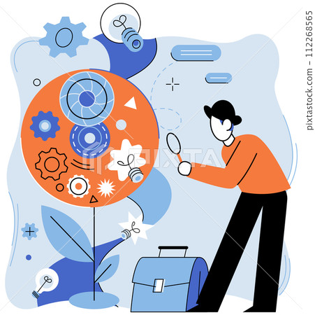 Innovation business vector illustration. Financial success, melody resonating through landscape innovation Brainstorming sessions, breeding ground for creative ideas Innovation, navigator guiding ship 112268565