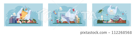 Water pollution. Vector illustration. The atmosphere plays crucial role in maintaining Earths climate and overall ambience Bionomics is study interaction between living organisms and their environment 112268568