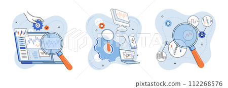 Data analysis. Vector illustration. The banking sector relies on data analysis to assess risk and optimize financial operations Business commerce is increasingly driven by data and analytics Data analysis. Vector illustration. The banking sector relies on data analysis to assess risk and optimize financial operations Business commerce is increasingly driven by data and analytics 112268576