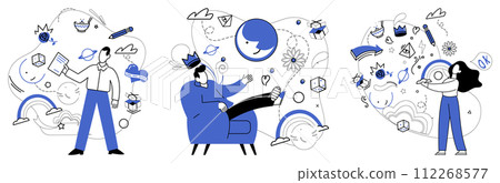 Change management vector illustration. Progress in business strategy is golden path leading to treasure chest change management Occupational perfection is sweet fruit harvested from orchard meticulous Change management vector illustration. Progress in business strategy is golden path leading to treasure chest change management Occupational perfection is sweet fruit harvested from orchard meticulous 112268577