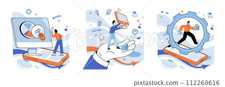 Innovation business vector illustration. Business achievements, fruits labor in landscape innovation Technology, sculptor shaping form successful business strategy Progress, road traveled on journey 112268616