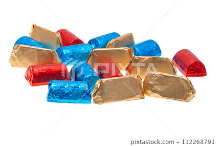 chocolate candies in foil isolated 112268791