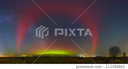 SAR arc - a phenomenon known as Stable Auroral Red arc. Panoramic photo. SAR arc - a phenomenon known as Stable Auroral Red arc. Panoramic photo. 112268865