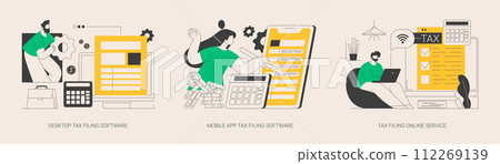 Tax software program abstract concept vector illustrations. Tax software program abstract concept vector illustrations. 112269139