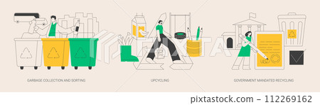 Waste collection and recycling problems abstract concept vector illustrations. 112269162