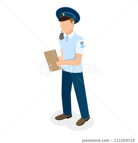 3D Isometric Flat Vector Set of Traffic Policeman Characters. Item 4 112269318