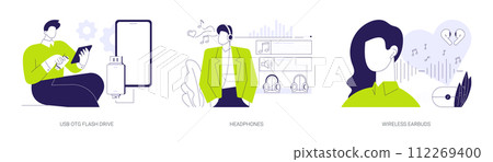 Gadgets and accessories abstract concept vector illustrations. Gadgets and accessories abstract concept vector illustrations. 112269400