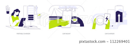 Smartphone accessories abstract concept vector illustrations. Smartphone accessories abstract concept vector illustrations. 112269401