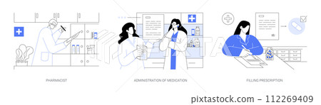 Pharmacy abstract concept vector illustrations. Pharmacy abstract concept vector illustrations. 112269409