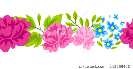 Pattern with pretty flowers. Beautiful decorative natural plants and leaves. 112269498