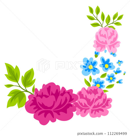 Background with pretty flowers. Beautiful decorative natural plants and leaves. 112269499