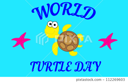 Turtle and seastars on the cyan background 112269603