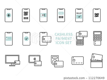 Cashless payment icon set Cashless payment icon set 112270649