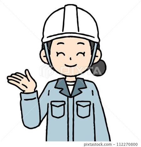 A woman wearing work clothes is giving guidance. A woman wearing work clothes is giving guidance. 112270800