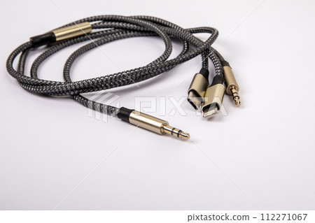 3 In 1 Type-C3.5mm Jack Aux Cable on white background. Object 3 In 1 Type-C3.5mm Jack Aux Cable on white background. Object 112271067