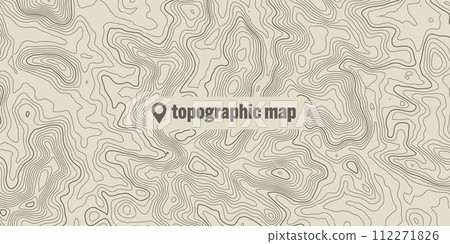Topographic map with contour lines. Geographic terrain grid, relief height elevation. Ground path pattern. Travel and navigation, cartography design element. Vector illustration 112271826