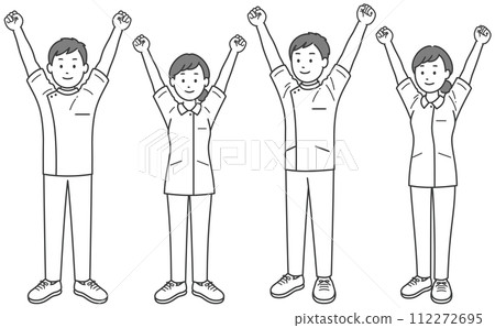 一位護士的全身插圖集，她對雙手舉起感到滿意 112272695