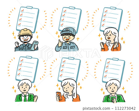 Checklist and male and female workers and businessmen achievement clear hand-drawn style illustration set Checklist and male and female workers and businessmen achievement clear hand-drawn style illustration set 112273042