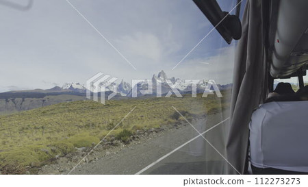 Scenic Mountain View Through a Bus Window on a Trip 112273273