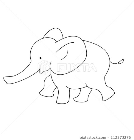 可愛的大象奔跑的大象全身的線條畫。 112273276