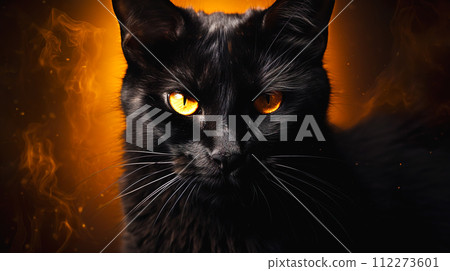 A black cat with sharp golden eyes "AI generated image" 112273601