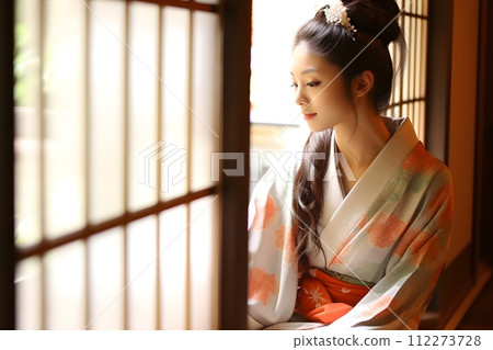 Portrait of a woman wearing a kimono 4 AI-generated image 112273728