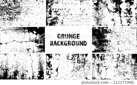 Grunge overlay texture. Old dirty concrete background with cracks and scratches. Distressed grainy surface. Vintage urban backdrop. Scraped and stained design element. Vector illustration 112273996
