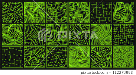 Wireframe shapes, lined perspective mesh, 3d grid. Low poly geometric elements. Retro futuristic design elements, y2k, vaporwave and synthwave style. Vector illustration Wireframe shapes, lined perspective mesh, 3d grid. Low poly geometric elements. Retro futuristic design elements, y2k, vaporwave and synthwave style. Vector illustration 112273998