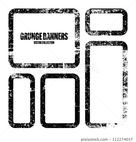 Grunge square frames, banners with stains and scratches. Brush stroke, rectangular shape design element. Distressed dirty text frame, border. Paintbrush, ink stains. Vector illustration 112274037