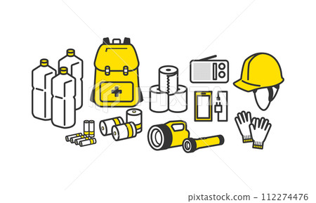 Simple disaster prevention goods illustration set Simple disaster prevention goods illustration set 112274476