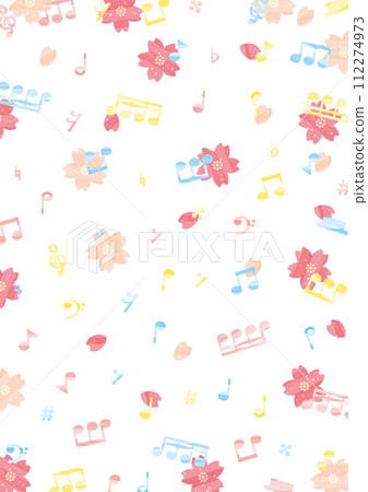 Watercolor cherry blossoms and colorful musical notes background/wallpaper_vertical Watercolor cherry blossoms and colorful musical notes background/wallpaper_vertical 112274973