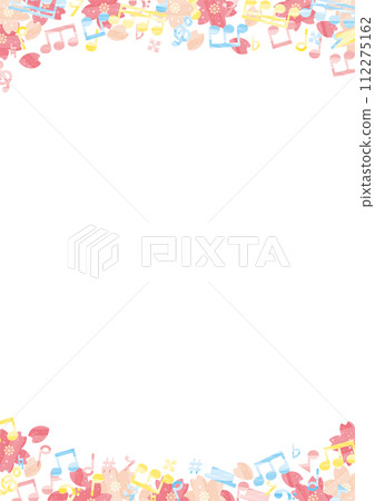 Watercolor colorful musical notes and cherry blossom frame_vertical 112275162
