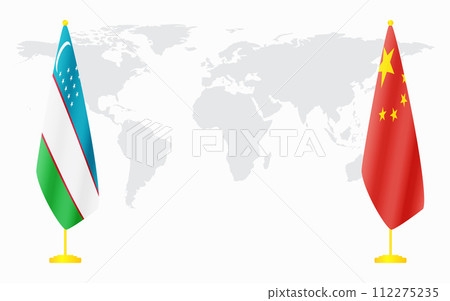China and Uzbekistan flags for official meeting 112275235