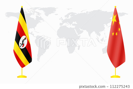 China and Uganda flags for official meeting China and Uganda flags for official meeting 112275243